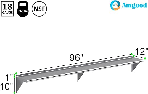 Vista 162 de AmGood Estante de pared de acero inoxidable de 60 pulgadas de largo x 8 pulgadas de profundidad Certificado NSF Estantería de metal