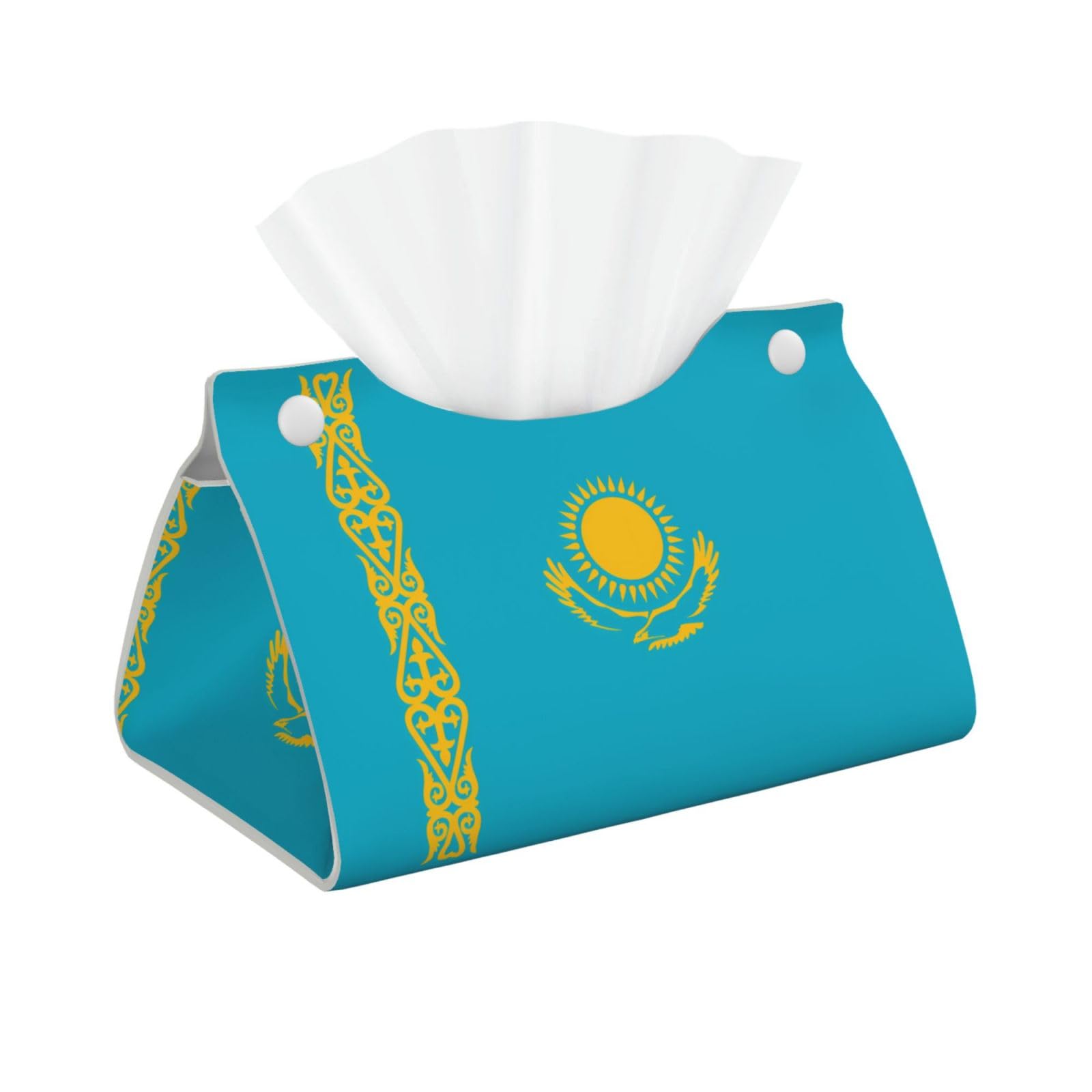 Flag of Kazakhstan Long Leather Tissue Box Cover-Waterproof PU Leather Tissue Holder for Bathroom, Decorative Rectangular Tissue Case