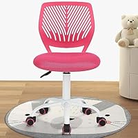 FurnitureR Kids Desk Chair, Adjustable Swivel Task Chair with Mesh Cushion, Ergonomic Plastic Back, Smooth Rolling Wheels, Space-Saving Armless Study Chair for Children & Teens, Hot Pink