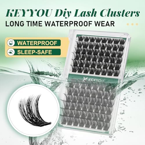 Lash Clusters 96pcs Individual Lashes D Curl 8-16MIX Eyelash Clusters KEYYOU Volume Wispy Lash Extension Soft&Comfortable Easy DIY at Home(Y02,D-8-16MIX) - 1
