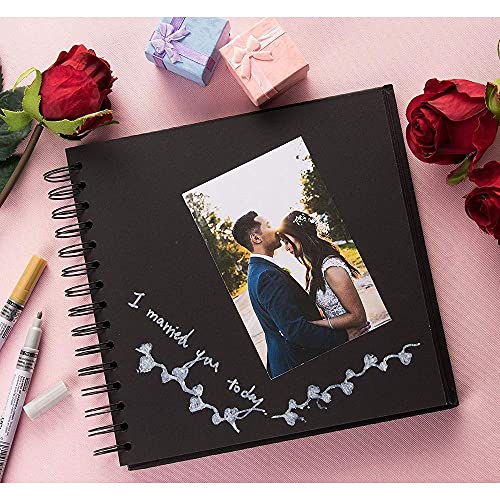 Hardcover Scrapbook - Blank Wedding Guest Book, Photo Album, Square Spiral Bound Cardboard Cover Sketchbook For Kids Diy Craft, Diary Journal, Black, 40 Sheets, 8 X 8 Inches #TOP2