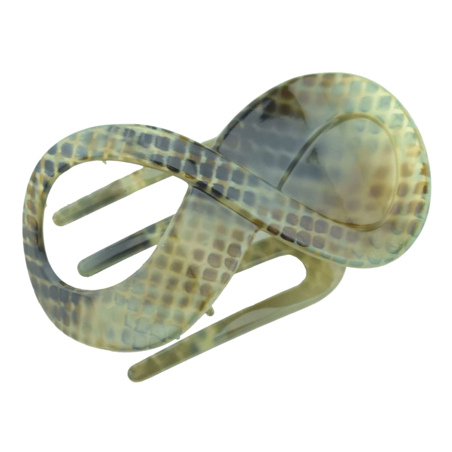 Parcelona French Infinity Loop Medium 3” Olive Green Cellulose Acetate Side Slide In Yoga Flat Teeth No Slip Grip Jaw Hair Claw Clip Clutcher for Women and Girls, Made in France