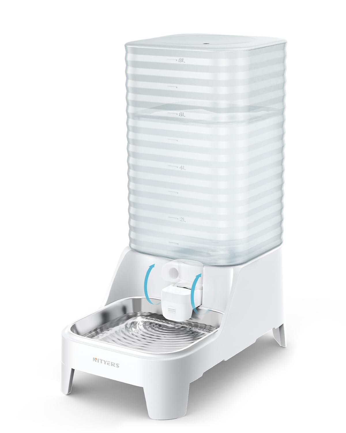8L Automatico a Gravità Distributore di Acqua per Gatti e Cani, Senza elettricità, Con Filtro, Ciotola in Acciaio Inox 304 e Rubinetto Antigoccia Brevettato, Ideale Per Famiglie Con Più Animali