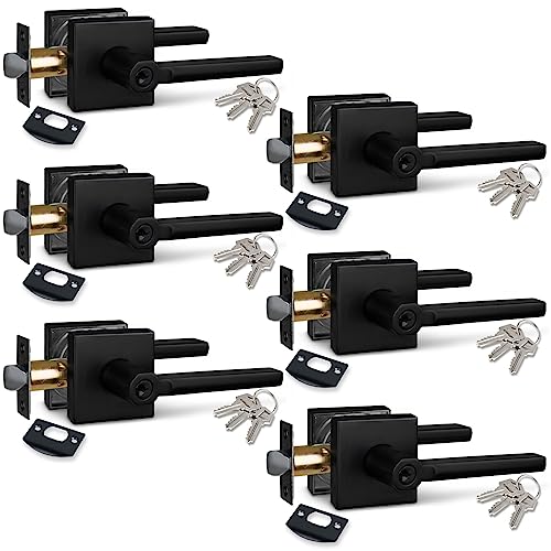 Image of NEWBANG (6Pack Different Key Entry Lever Lock in Venetian Matt Black for Exterior Door