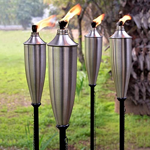 Garden Torch Set of 4 Garden Backyard Landscape Lanterns - 60 Inch Citronella Patio Metal Torch (Satin Silver) by Deco Window - Image 3