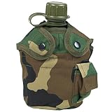 Mil-Tec Us Feldflasche Aus Kunststoff mit Tasche Inklusiv Alu Becher Woodland, Mehrfarbig, 22 x 11.5 x 8.5 cm