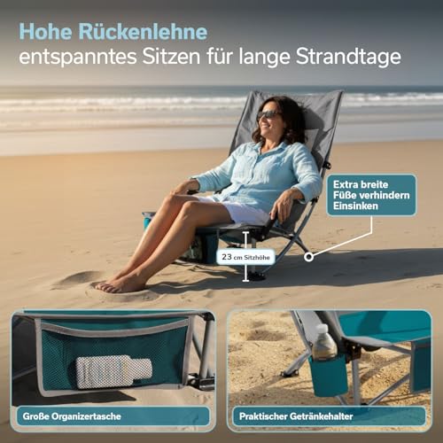Skandika Strand Campingstuhl Beach | Bequemer Strandstuhl mit atmungsaktivem Mesh, Getränkehalter, niedrig, leicht zu transportieren… – Ansicht 3