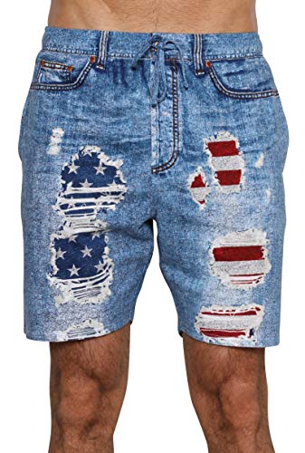 Men's American Flag Sleep Short Patriotic USA Pajama, Faux Blue Denim, Size Medium