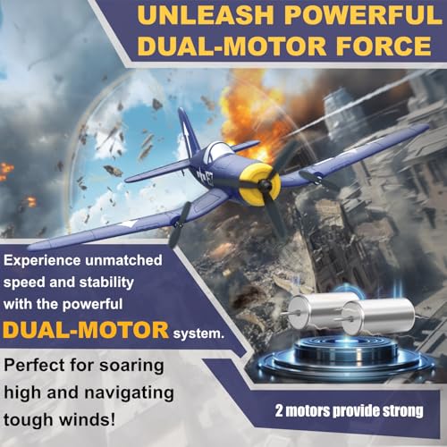 Image of RC Plane, F4U Remote Control Airplane, 2.4GHz 3 Channel Fighter with 6 Axis Gyro Stabilizer, Easy to Fly for Adults, Beginners