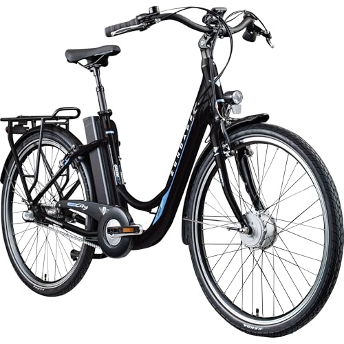 ZÜNDAPP Green 2.7 26 Zoll Ebike für Damen 26' Elektrofahrrad mit Rücktrittbremse E Bike Damen City Fahrrad Elektro Pedelec Hollandrad tiefer Einstieg (schwarz/blau, 46 cm)