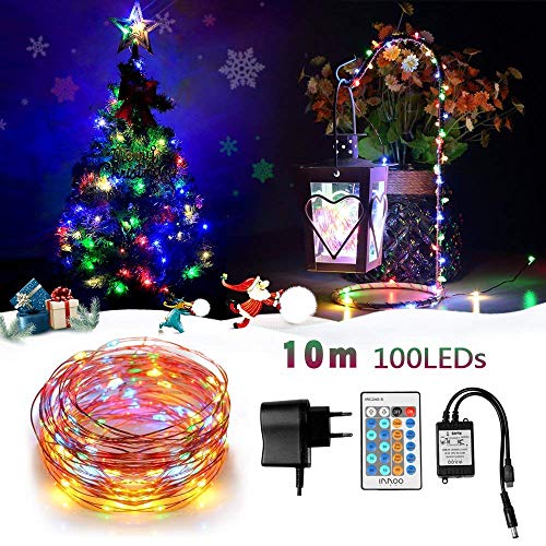 Preisvergleich Produktbild InnooLight LED Lichterkette10M 100er LED Kupferdraht Lichterketten mit Fernbedienung, Wasserdichte Sternen-Beleuchtung für GartenSchlafzimmer, Weihnachtsfeier, Fenster (Bunte)