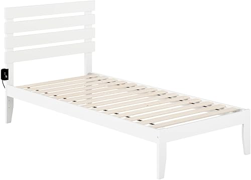 Miniatura 1 de AFI, Cama de plataforma Oxford, tamaño individual XL con cargador USB conectable, color blanco