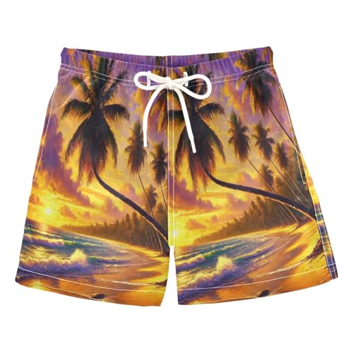Seaside Palm Tree Boys Swim Trunks Quick Dry Toddler Swimsuit Boy Board Shorts Swimwear Bathing Suits 3T