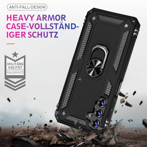 Image of Heavy Duty Case for Samsung Galaxy S25 Plus Phone Case with Screen Protector, Military Grade Shockproof Rugged Protective Cover for Samsung S25 Plus, with Metal Ring Magnetic Kickstand (Black)