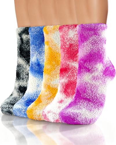 TEHOOK 5 Pairs Tie Dye Fuzzy Soc