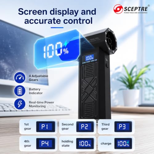 Image of Sceptre 3-in-1 Cordless Air Duster, Vacuum Cleaner & Air Blower | 120000 RPM Brushless Motor | 5200mAh Battery | LED Light | Digital Display | Keyboard, PC, Car & Home Cleaning
