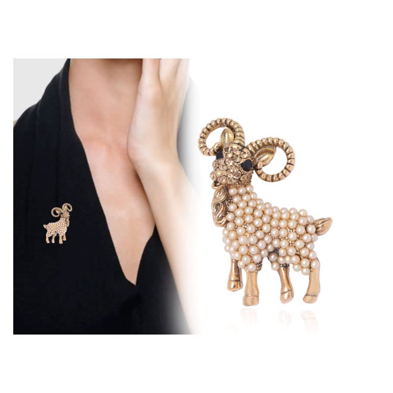 Image of Opexicos 2Pcs Fashion Alloy Pearl Goat Brooch Cute Animal Brooches Clothing Accessories Children's Holiday Gift