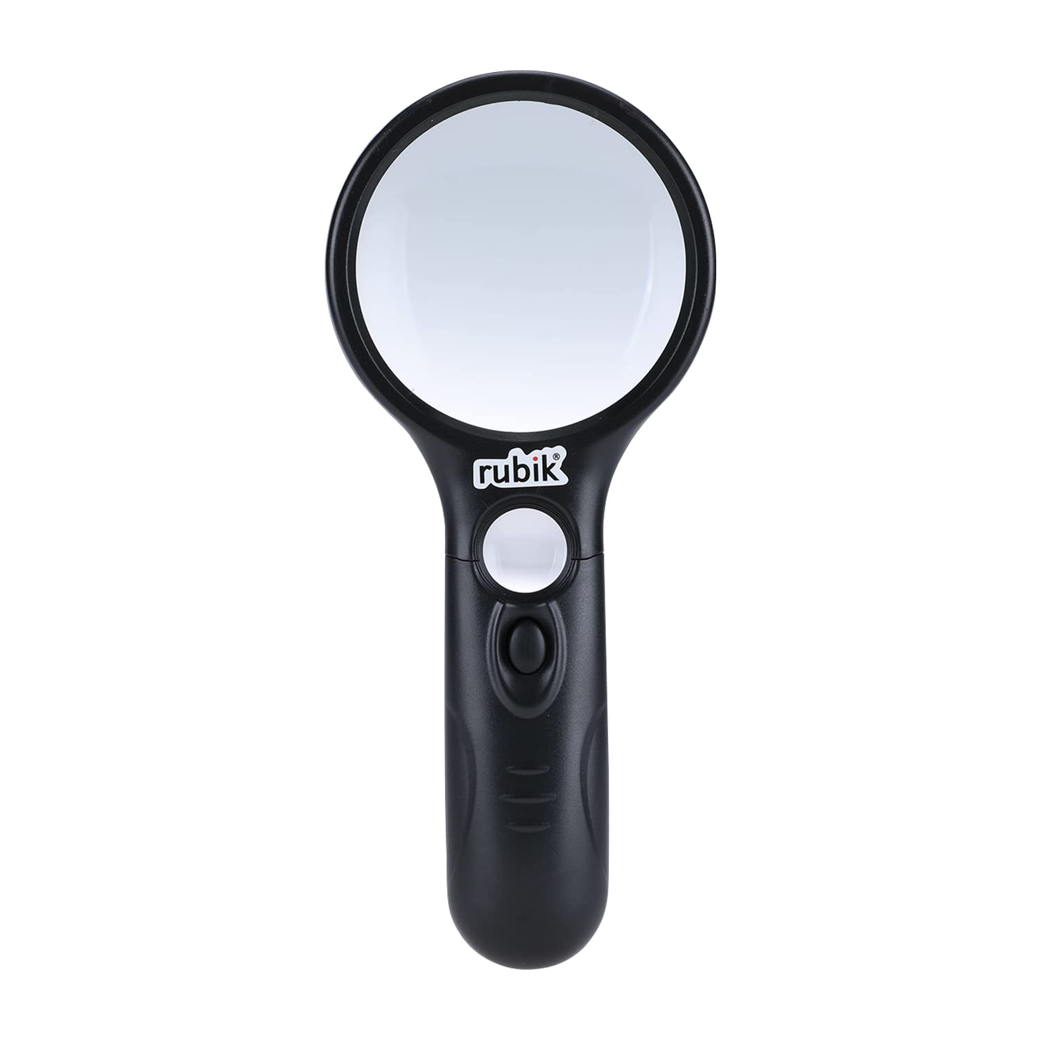 Rubik Handheld Magnifying Glass 2-LED Light Dual Zoom Magnifier 45x & 3x Loupe Lens Optical Glass Clear Zoom Jeweler Eye Magnifier Lens For Reading Jewelry Appreciation Coins Antique (Black)