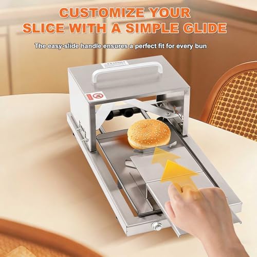 Commercial Manual Bagel Slicer, Manual Hamburger Bun Slicer, With Sliding Function, 4 Thickness Settings, Stainless Steel Construction, Can Evenly Slice Bagels And Bread.