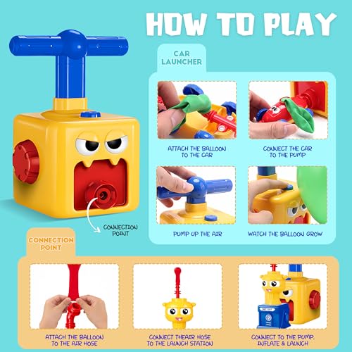 ROHSCE Balloon Car Toy, Balloon Launcher Toy Set with Pump and Rocket Tower, 3 Racing Cars Party Toys for Toddlers, STEM Fun for Kids Ages 3+ - Image 4