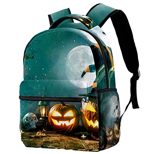 Sac à dos de voyage pour campus avec porte-bouteille motif citrouille lune