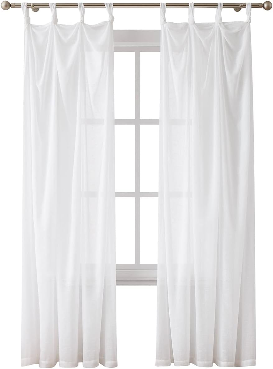 White Sheer Polyester Tab Top Window Curtain Panel, 87" Length