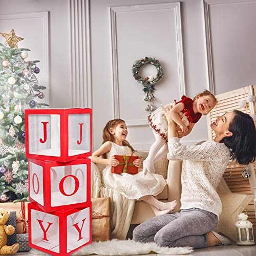 Christmas Joy Box Decoration 3 Pack Big Red Transparent Joy Box Christmas Joy Blocks Decorations for Holiday Party Joy Box Decorations for Christmas by Joy Day