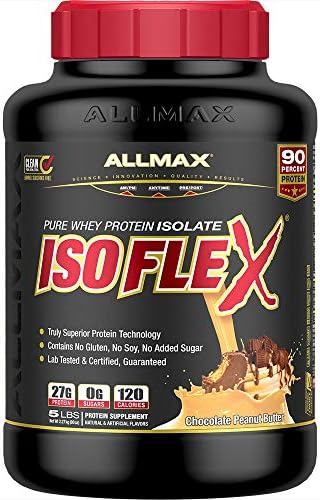 ALLMAX ISOFLEX Whey Protein Isolate, Chocolate Peanut Butter – 5 lb – 27 Grams of Protein Per Scoop – Zero Fat & Sugar – 99% Lactose Free – Gluten Free & Soy Free – Approx. 75 Servings