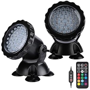 Pond Light Underwater Fountain Light with 36 LED Light Bulb Color Changing Submersible Spotlight with Timer Remote