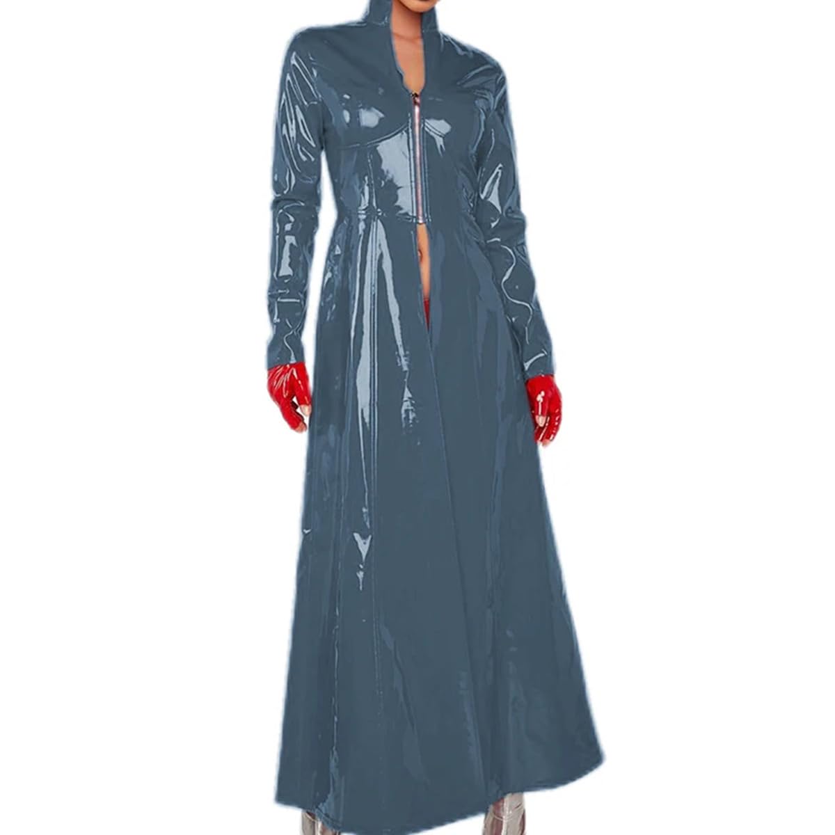 Chaqueta Cortavientos Con Cremallera Delantera Larga Y Corte Ajustado Para Mujer Vestido Ajustado De Manga Larga Para Fiesta, Club, Disfraz Gótico Sexy