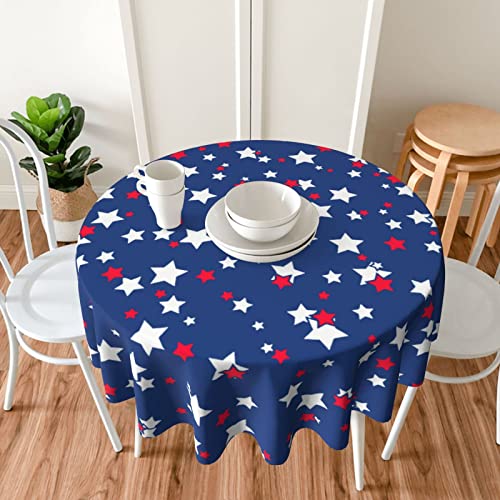 Memorial Day Star Round Tablecloth Independence Day 4Th July Firework Table Cloth Cover Mat Washable Polyester 60" Dining Decorative For Holiday Home Party Wedding Picnic #TOP4