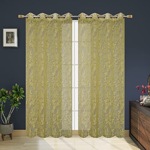 Image of Galaxy Home Decor Transparent Lily Net Curtain Sheer Curtains for Long Door 8 Feet, Pack of 1, Green