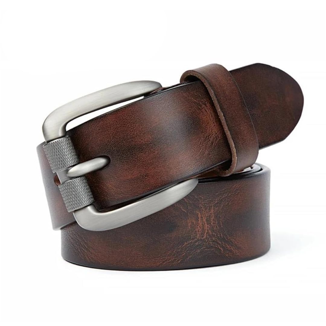 Yeuyyben Cinturón de piel auténtica para hombre con hebilla de pin, estilo vintage, casual, de negocios, para jeans