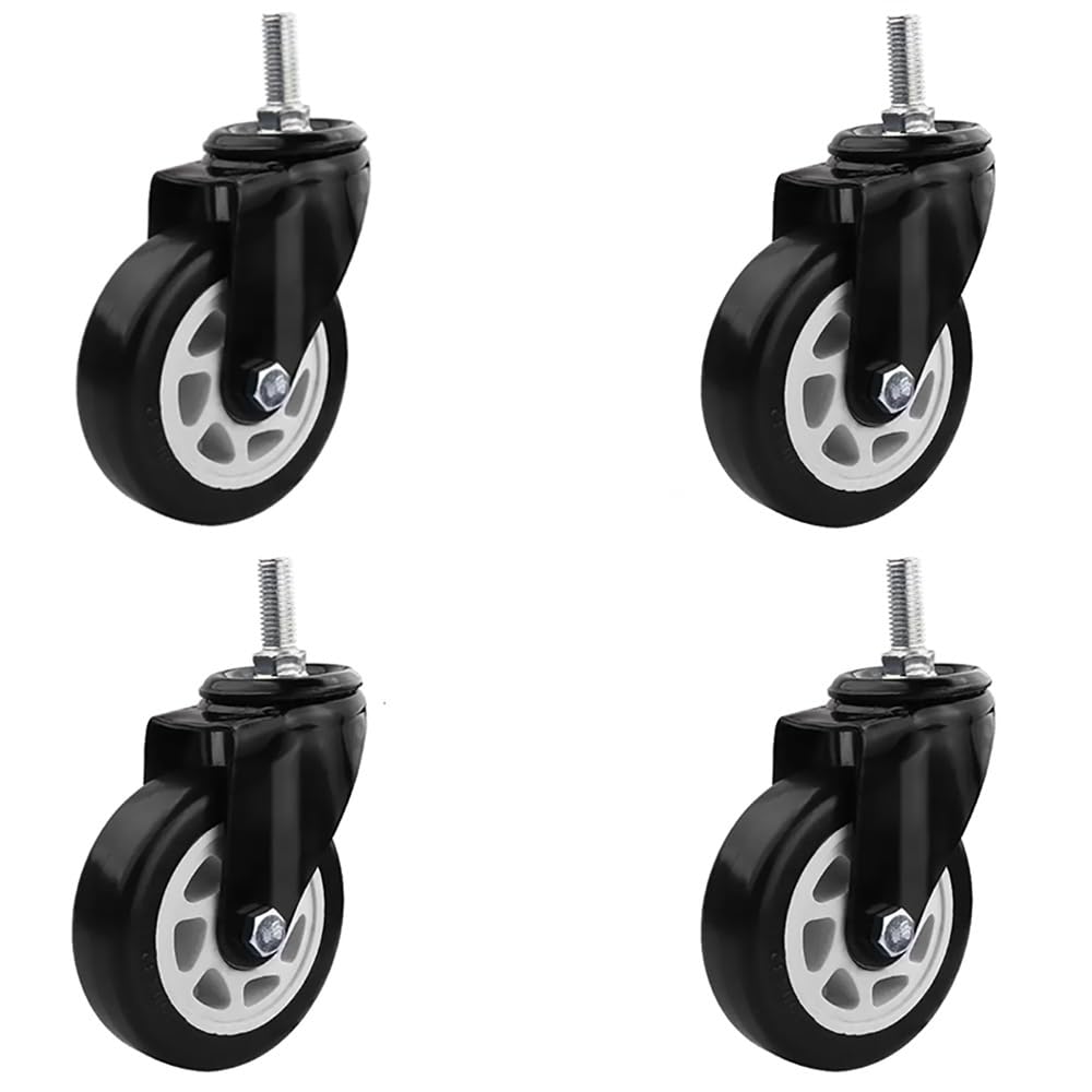 Pesanti PU Ruote in Gomma 4 Pezzi, 4 Pollice Ruote Pivottanti con Freni, M12 Stelo Filettato Ruote per Carrelli, Scaffali(Swivel)