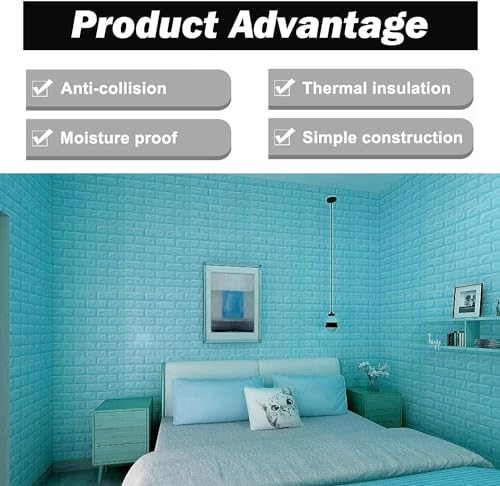 Image of TEKCOOL Self-Adhesive Waterproof PE Foam 3D Wall Panels Wallpaper Sticker for Bathroom, Living Room, and Home Decoration (70 x 77cm, Appx. 5.8Sq Feet)-5 Piece