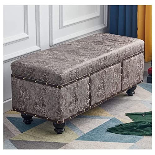 Pouf ottoman de rangement carré en tissu capitonné gris 45cm