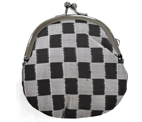 大島紬 がま口財布(泥 キュービック)