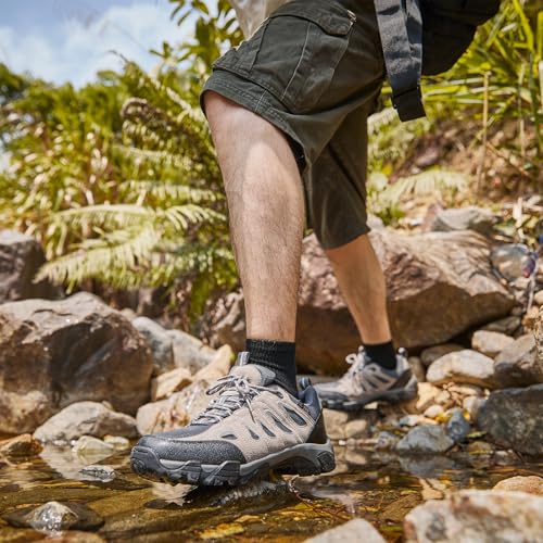 SHULOOK Men's Waterproof Hiking Shoes Lightweight Breathable Trekking Trails Shoes Non-Slip Outdoor Shoes