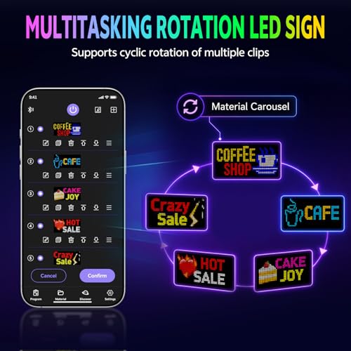 Image of KJOY Full Color Dual Row LED Light Sign for Car, 10.6''x4.7'' Scrolling LED Car Signs Flexible 5V /2A Bluetooth APP Custom Text Pattern Animation Programmable Display for Store Car Bar Hotel