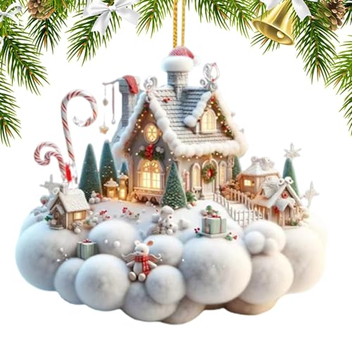 Adorno de Navidad para casa, adorno decorativo de Navidad, decoración de casa de nieve, acrílico 2D, colgantes de árbol de Navidad para decoración