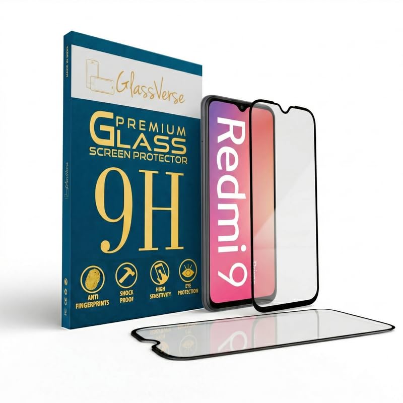 Image of GlassVerse 9H Gorilla Tempered Glass for Redmi 9 | HD Clarity Screen Protector, Ultra Strong 9H Protection, Edge to Edge, Case Friendly, Hassle-less Installation Kit Included. (Pack of 2)