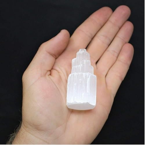 Miniatura 4 de Wixine 2 piezas 1 torre de selenita y 1 kit de protección para el hogar de turmalina negra extra grado Reiki, Piedra