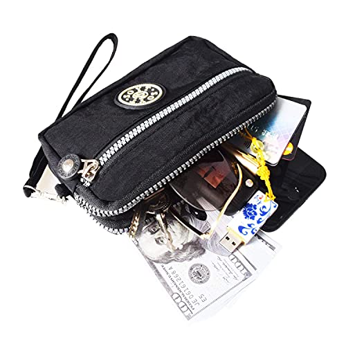 Witery Women Zip Clutch Pouch Purse - Nylon Waterproof Wristlet Wallets With Detachable Wrist Strap, Travel Small Clutch Bag For Phone/Earbuds/Credit Cards/Keys/Cash Black #TOP4
