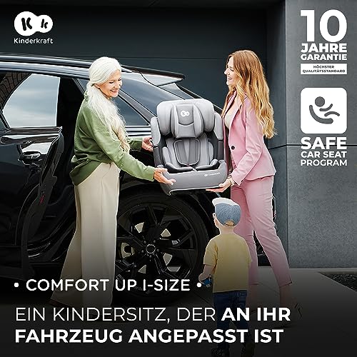 kk Kinderkraft Kinderautositz COMFORT UP I-SIZE, Autokindersitz, Autositz, Kindersitz, ein Autositz für Kinder von 76-150 cm, 5-Punkt-Sicherheitsgurt, Einstellbare Kopfstütze, ECE R129/03, Grau