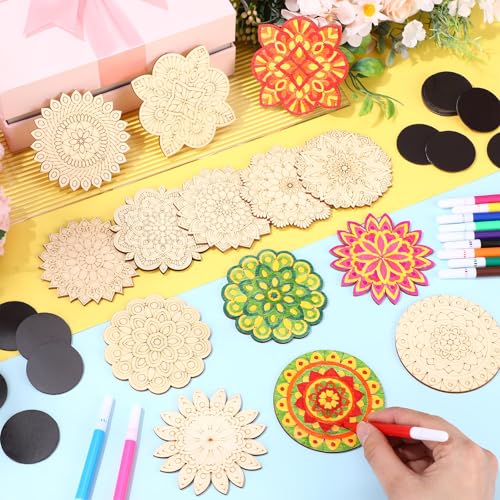 Kit 104 Pzs Imán Mandala Madera DIY para Decorar Refrigerador miniatura 3