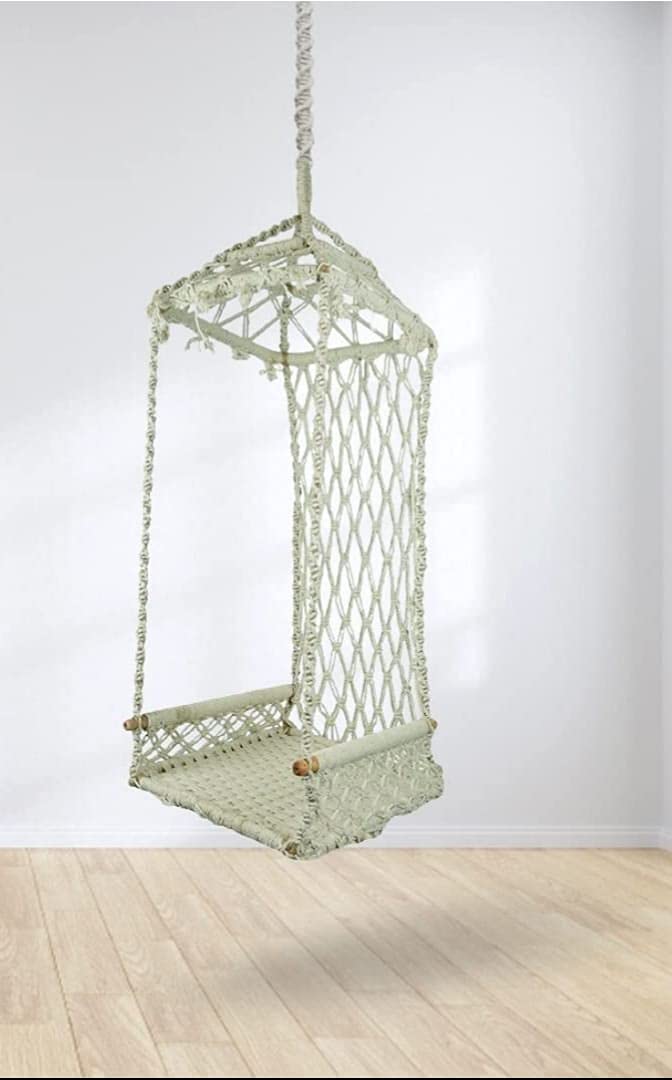 ARUANU White Maharaja Swing Chair with Free Complete Hanging Kit Hammock-Hanging Chair Handmade 100% Cotton for Comfort Indoor and Outdoor Swing with Accessories(170Cm x 120Cm x 50Cm)-image-23