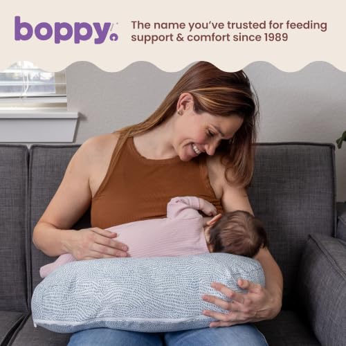 Image of Boppy Nursing Pillow - Verified Safe Breastfeeding Pillow with Softer Fill for Comfortable Support, Machine Wash & Dry Cover, Non-Toxic Materials - Blue Speckled Current