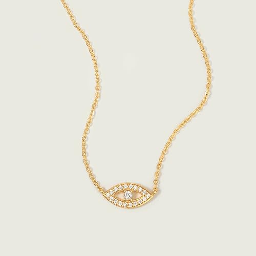 Miniatura 6 de Mevecco Collar de oro delicado de mal de ojo para mujer chapado en oro de 18 quilates lindo delicado solitario circonia cúbica protección ojo