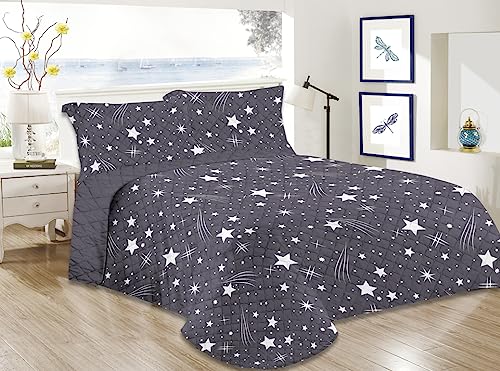 BESCH Colcha Boutis para Primavera y Verano Bicolor Reversible Estampada + 1 Funda Cojin 50x70 cm - Colcha Ligera Fina Entretiempo (Cama 90, 180x260cm)