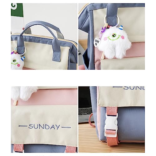 5Pcs Kawaii Backpack Cute Backpack for School Aesthetic Backpack Kawaii School Supplies Backpack Set with Accessories (Pink) 6